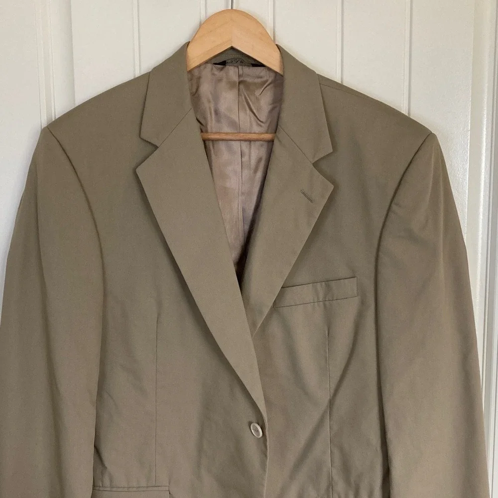 Jos A Bank Mens‎ Classic Tan Cotton Blend 2 Button Blazer Size 42R Office Career